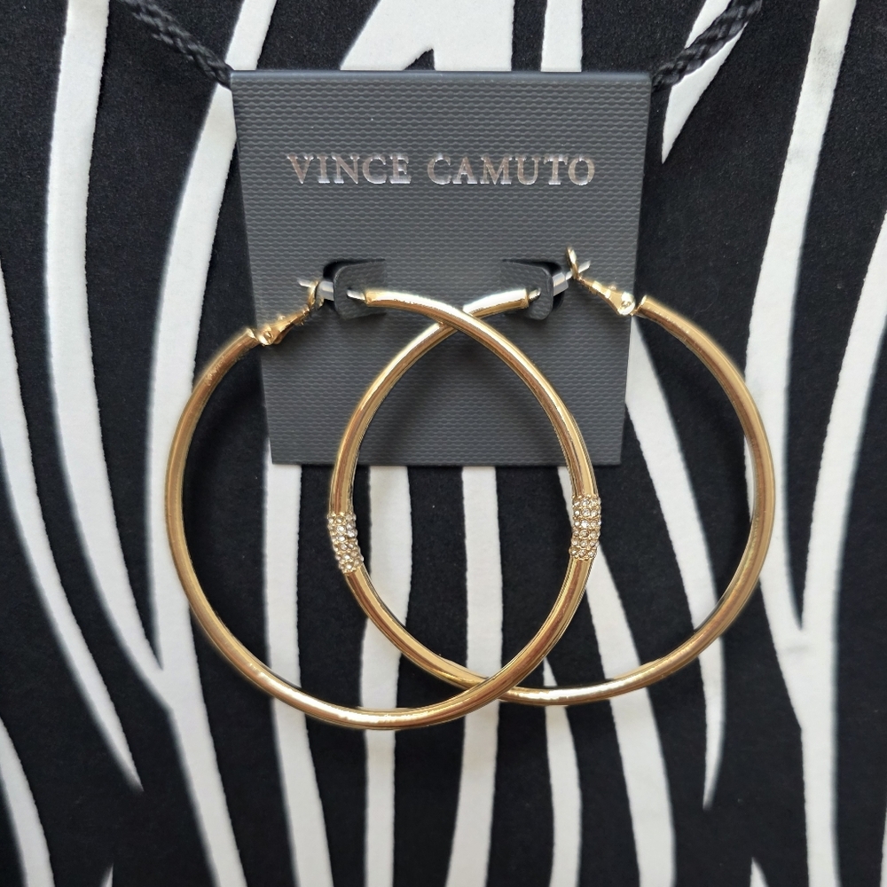 Vince Camuto Gold Tone Hoop Earrings With Crystal Embellishments